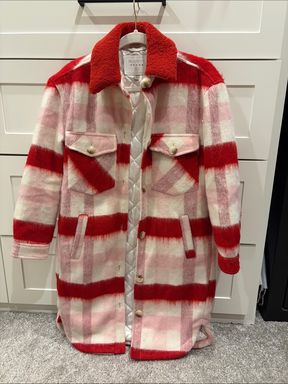 Blank NYC Red & Pink Plaid Coat